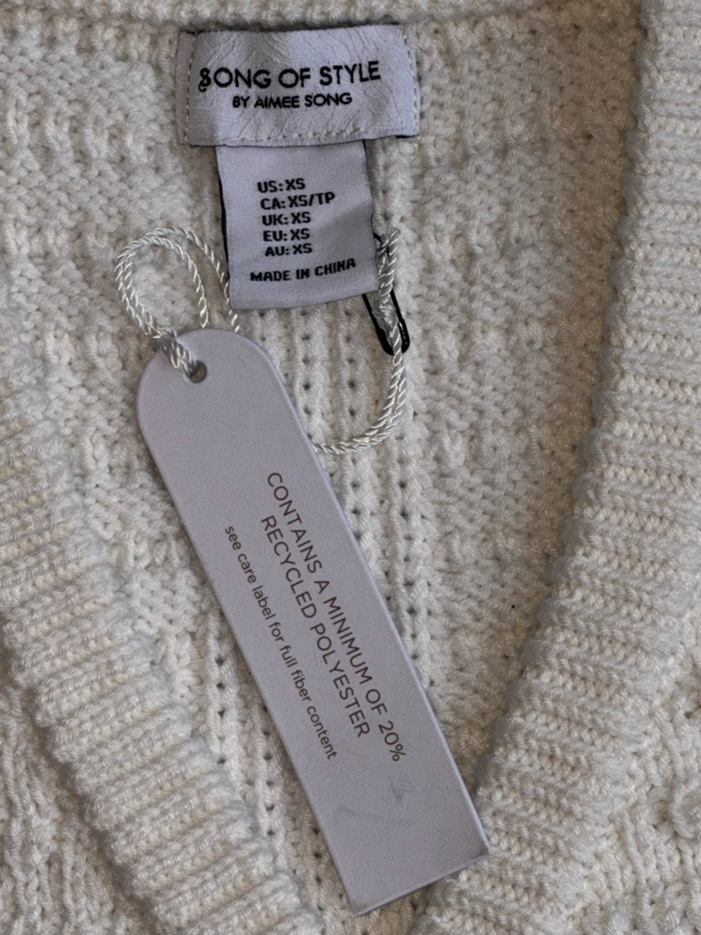 HOUSE OF STYLE White Cable Knit Button-Up Vest Tank Top Gold Buttons XSmall NWT - Picture 3 of 10